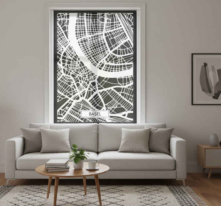Living room roller blind topographic map basel - TenStickers