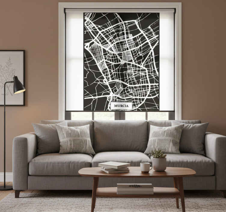 Living room roller blind topographic map murcia - TenStickers