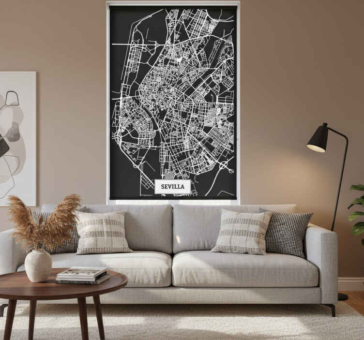 Living room roller blind topographic map sevilla - TenStickers