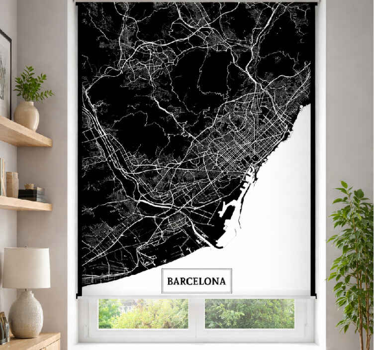 Living room roller blind topographic map barcelona - TenStickers