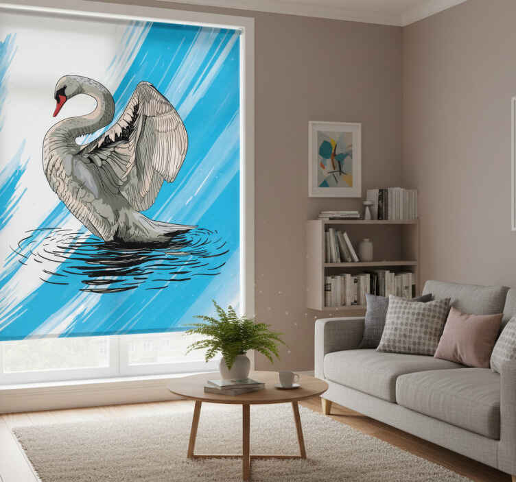 Living room roller blind drawn swan design - TenStickers