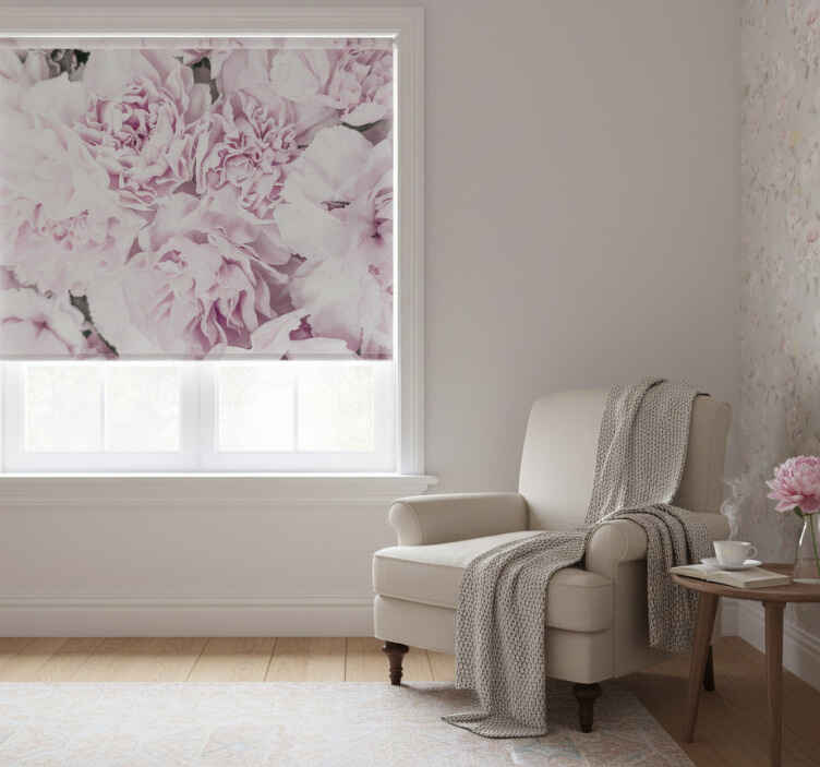 Persiana enrollable salón diseño de flores peonías rosas - TenVinilo