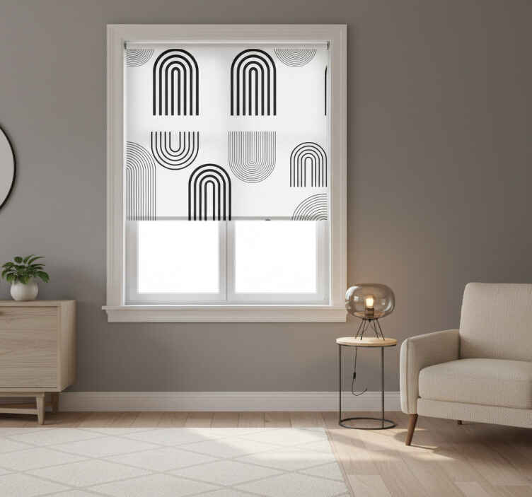 White roller blind with slim minimalist black arcs - TenStickers