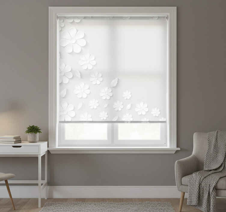 White roller blind with white paper flower design - TenStickers