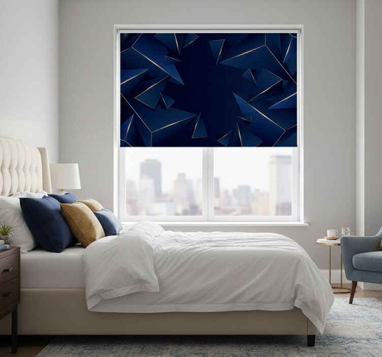 Rolgordijn zwart met blauw en gouden geometrisch patroon - TenStickers