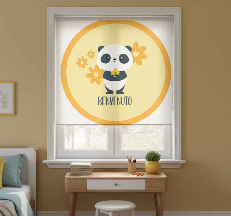 Sarı stor perde panda odaya hoş geldiniz - TenStickers