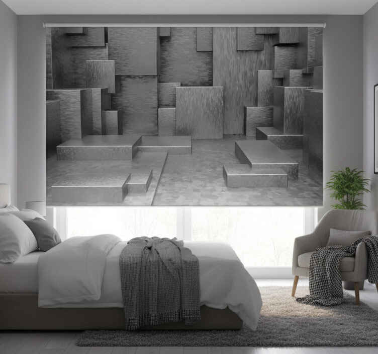 Gray roller blind geometric abstract blocks - TenStickers