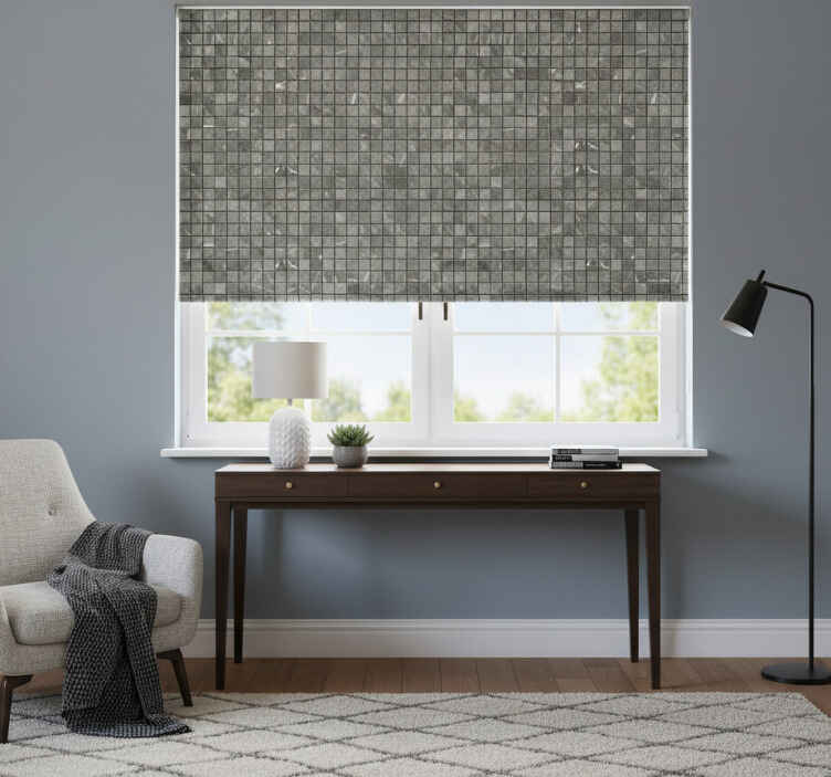 Gray roller blind with black tiles design - TenStickers