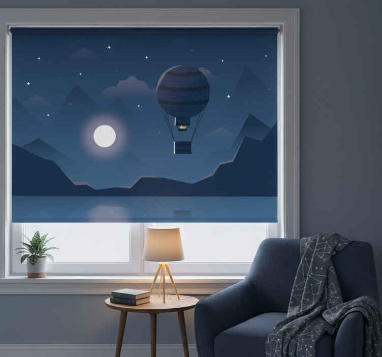 Rollo fenster blau nächtliches ballonabenteuer - TenStickers