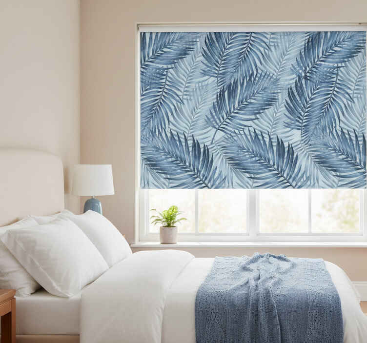 Rollo fenster blau mit blauen tropischen blättern - TenStickers