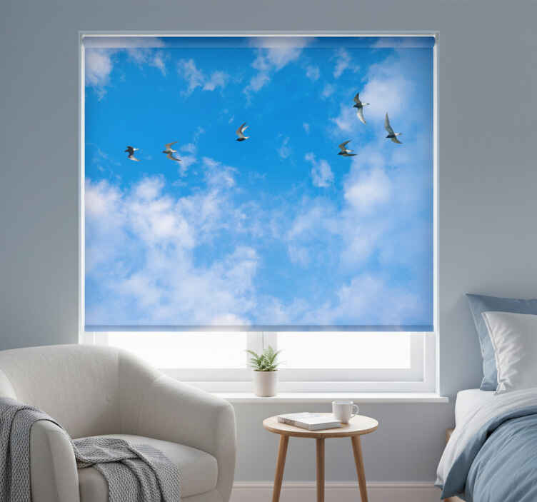 Estore de rolo azul céu azul e gaivotas - TenStickers