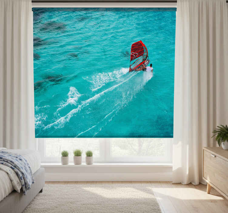 Blue roller blind windsurfer on the water - TenStickers
