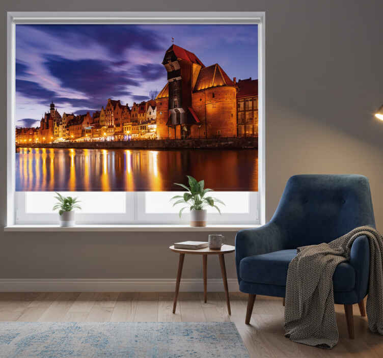 Blue roller blind gdańsk by night - TenStickers