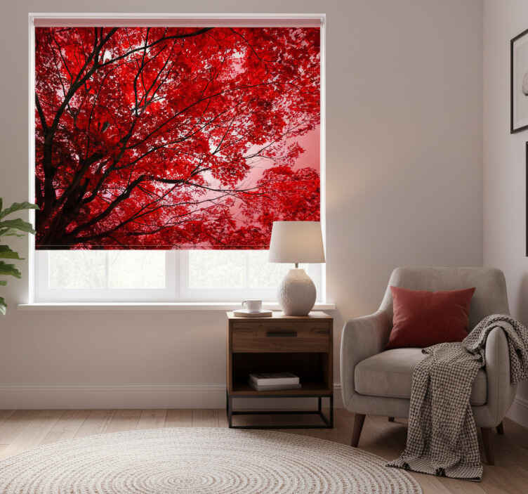 Red roller blind with red branches design - TenStickers