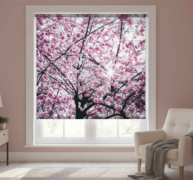 Pink roller blind cherry blossom trees design - TenStickers