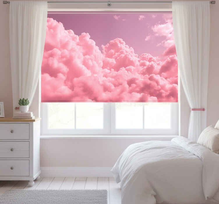 Pink roller blind pink fluffy clouds design - TenStickers