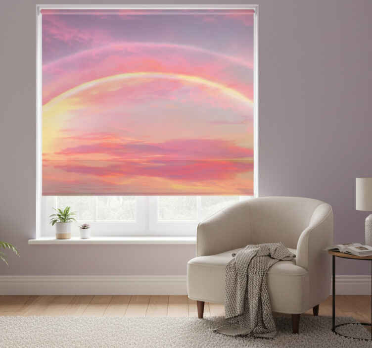 Pink roller blind pink sky with rainbow - TenStickers