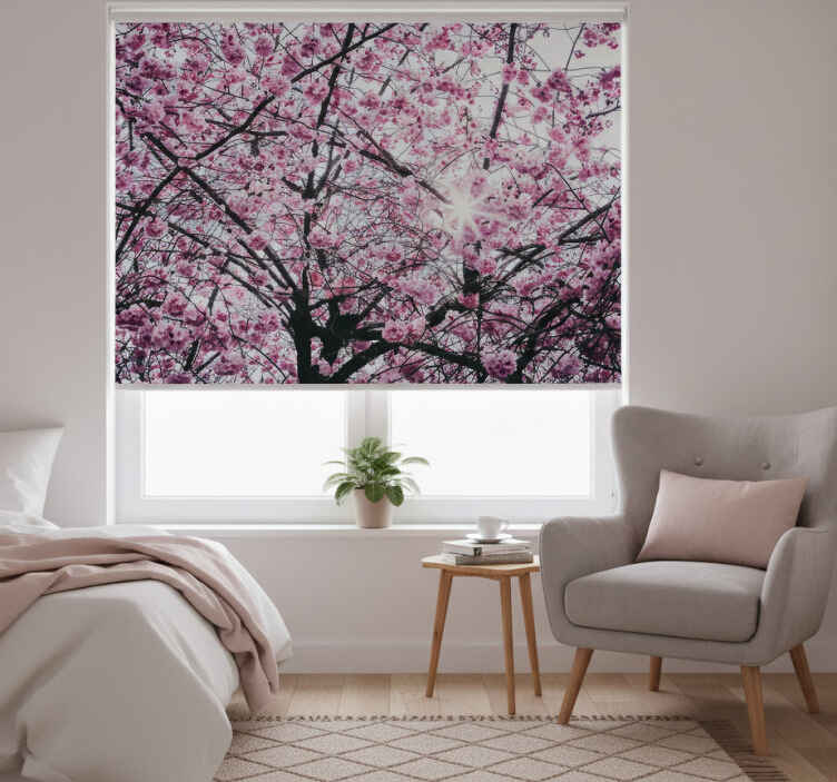 Pink roller blind cherry blossom design - TenStickers