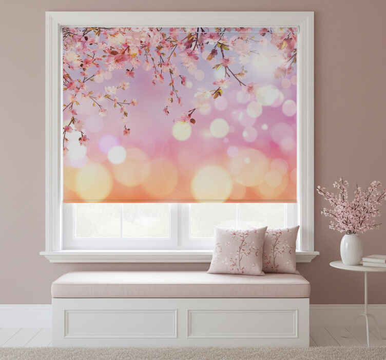 Pink roller blind cherry blossom 3d - TenStickers