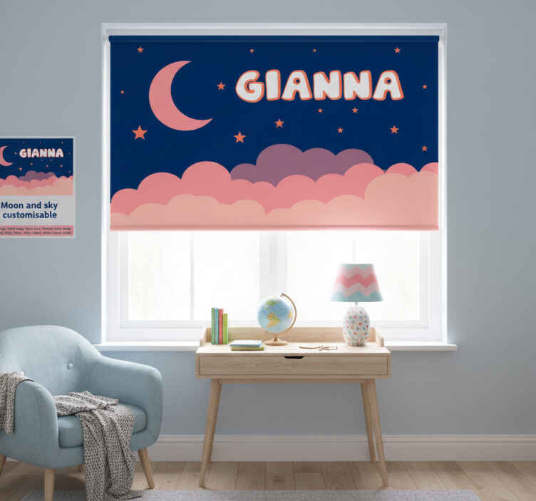 Purple roller blind with customizable moon and sky - TenStickers