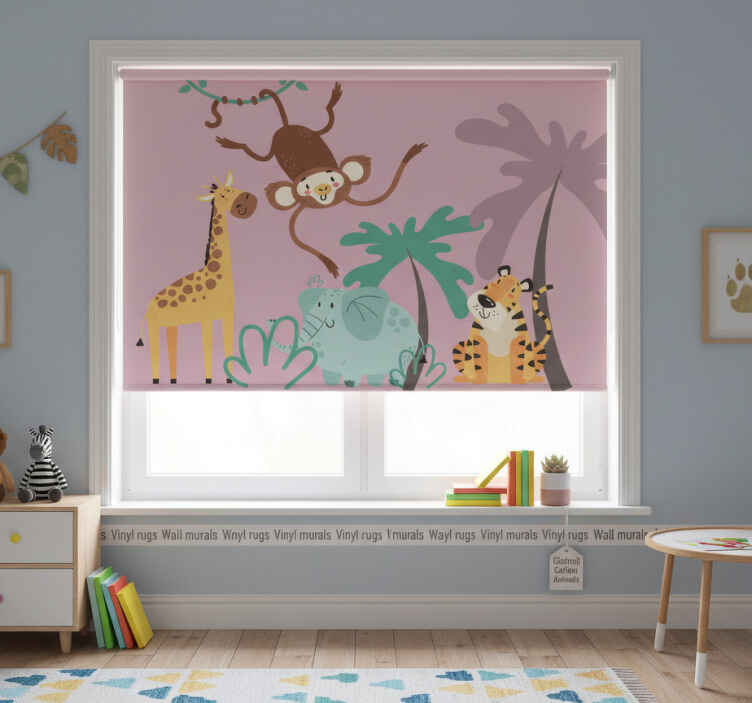 Purple roller blind with colorful safari animals - TenStickers