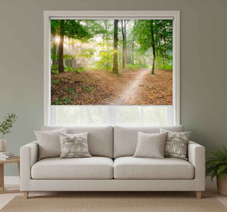 Living room roller blind forest path serenity - TenStickers