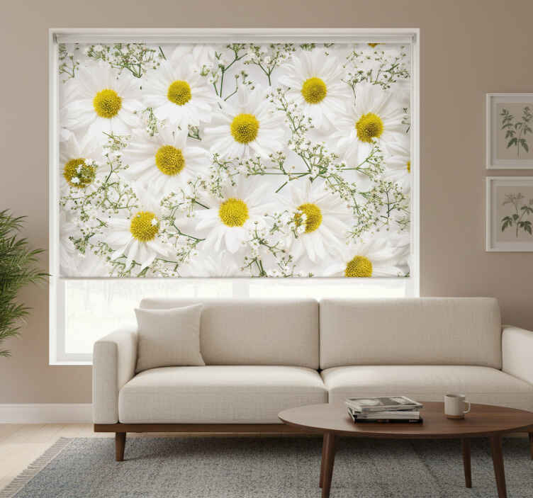 Living room roller blind daisy flower design - TenStickers