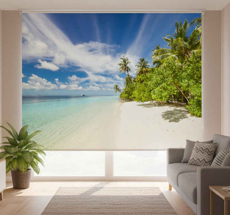 Living room roller blind tropical isle sea - TenStickers