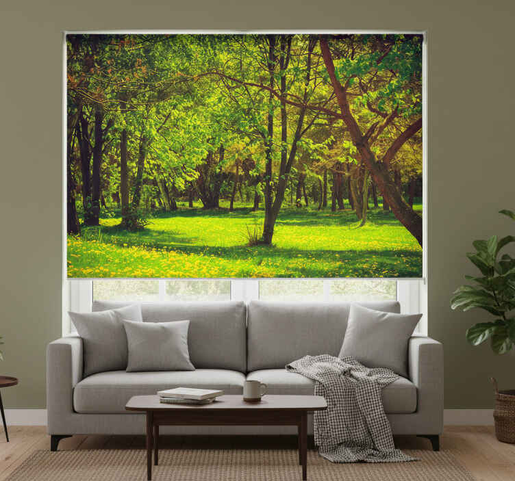 Cortina roller verde vista serene del bosque - TenVinilo