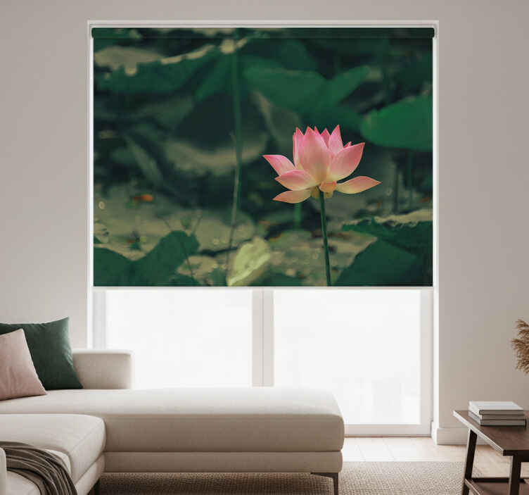 Green roller blind with pink blossom design - TenStickers