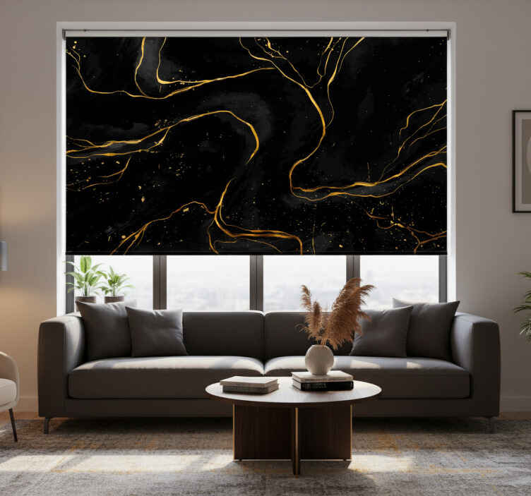 Living room roller blind in black and golden marble - TenStickers