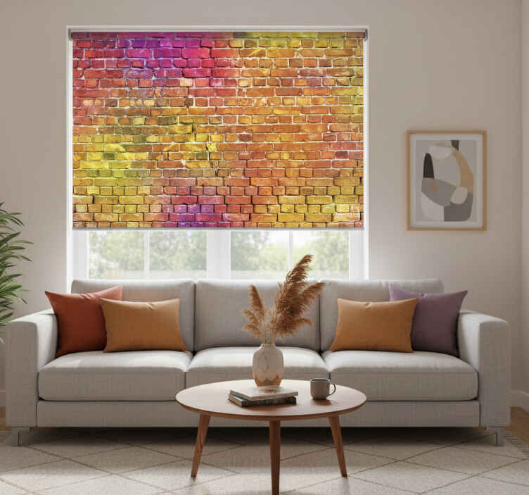 Living room roller blind painted brick art - TenStickers