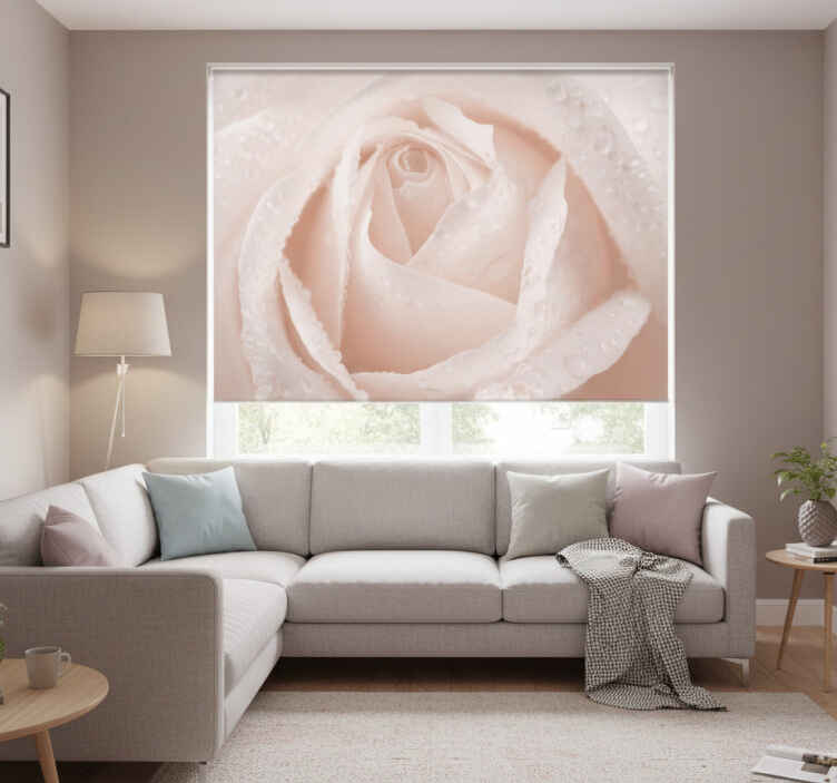 Living room roller blind beautiful white rose - TenStickers
