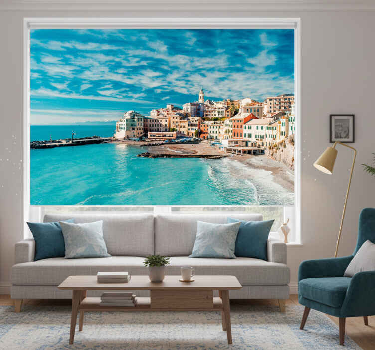 Living room roller blind santorini sea - TenStickers