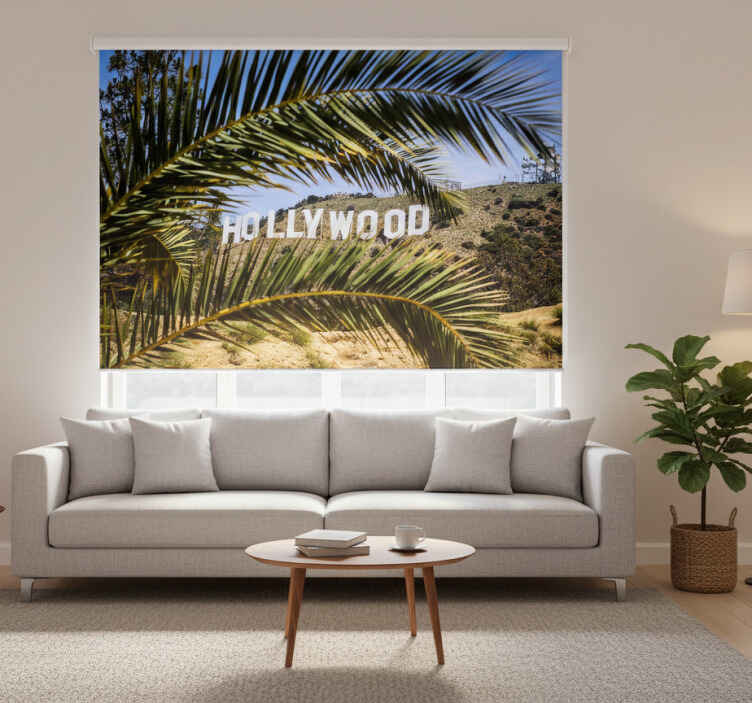 Persiana enrollable salón cartel de hollywood y árbol - TenVinilo