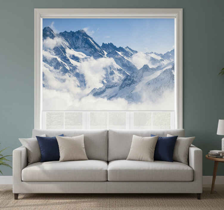 Living room roller blind mountain view blue sky - TenStickers