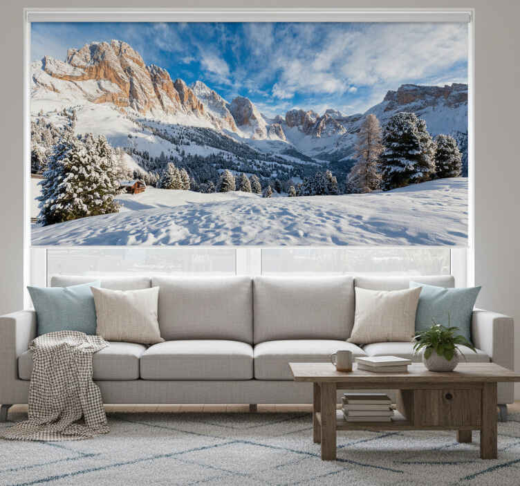 Persiana enrollable salón paisaje montañoso nevado - TenVinilo
