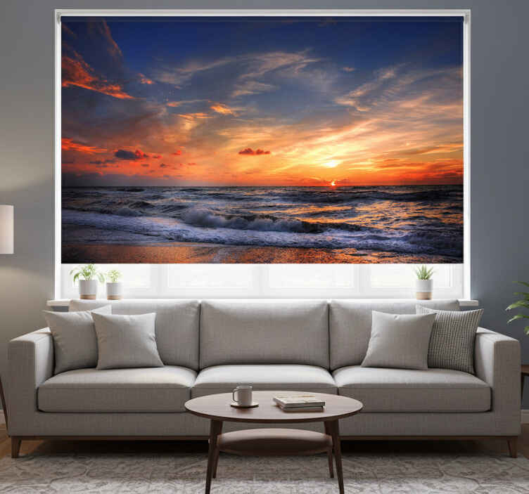 Living room roller blind sunset seascape - TenStickers