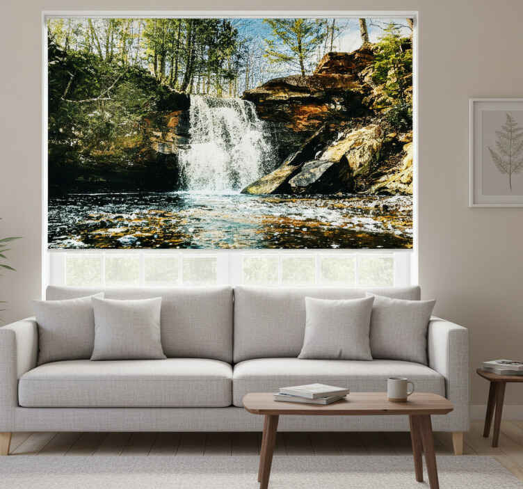 Living room roller blind landscape waterfall forest - TenStickers
