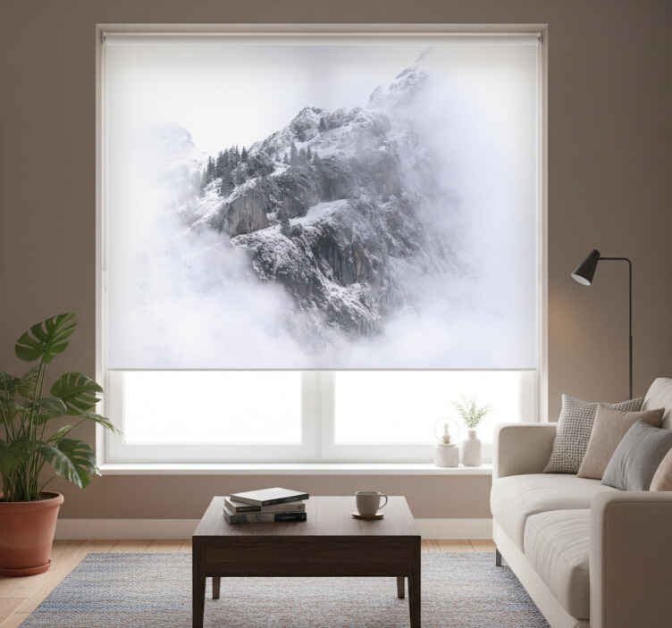 Living room roller blind snowy mountain mural - TenStickers