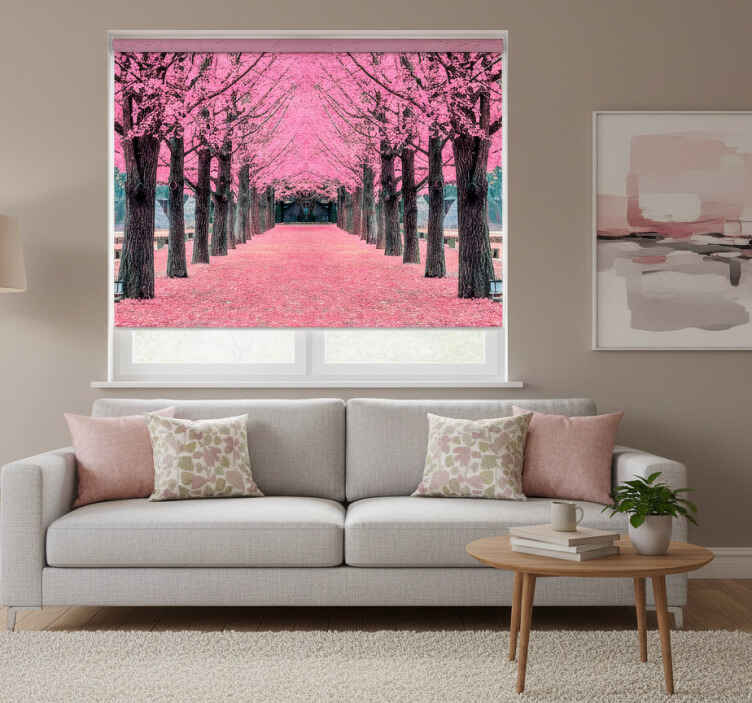 Living room roller blind pink trees nami island - TenStickers
