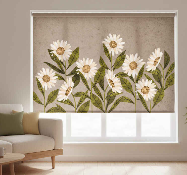 Living room roller blind vintage daisies - TenStickers