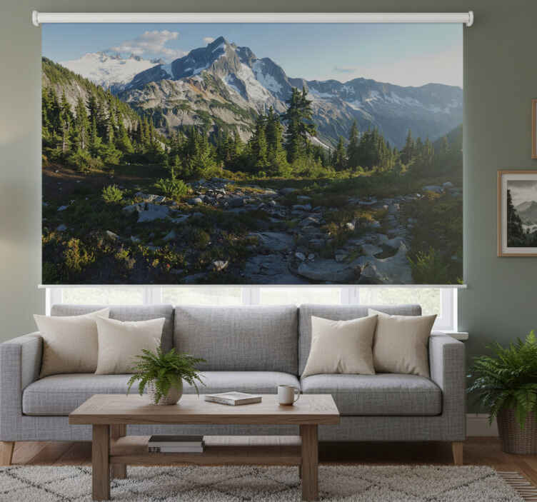 Living room roller blind beautiful mountain view - TenStickers