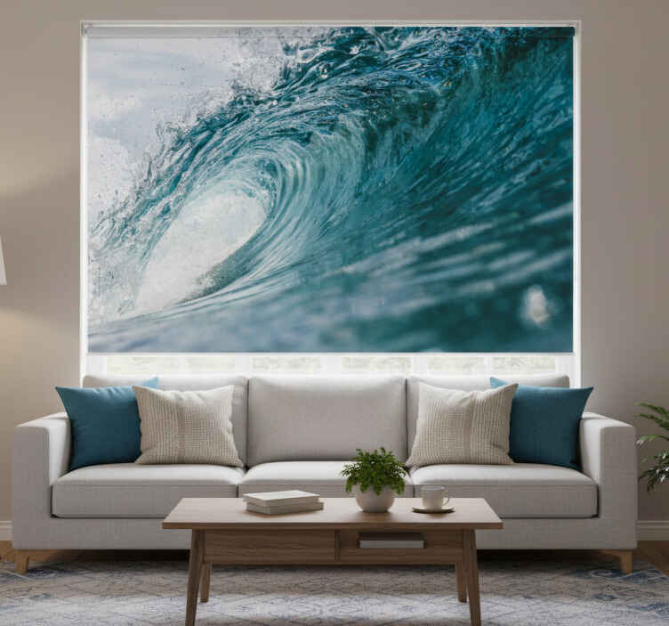 Living room roller blind great wave wall mural - TenStickers