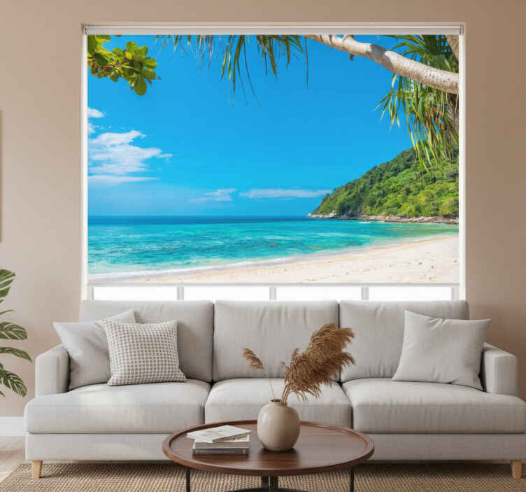 Living room roller blind with views of caribbean sea - TenStickers