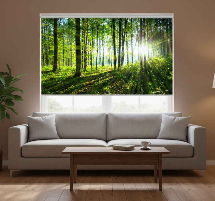 Living room roller blind forest landscape mural - TenStickers