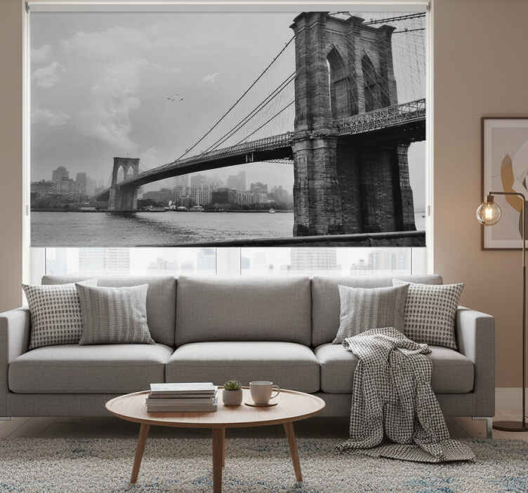 Living room roller blind new york bridge mural - TenStickers