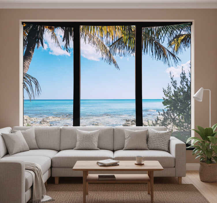 Living room roller blind 3d sea view from window - TenStickers