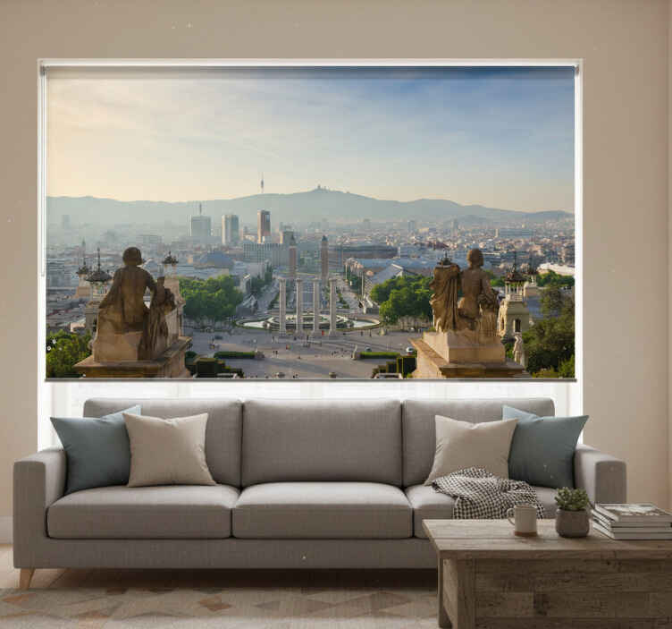 Living room roller blind montjuïc fountain mural - TenStickers