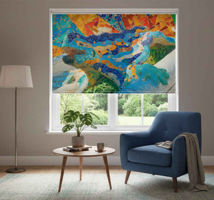 Living room roller blind park güell mural print - TenStickers